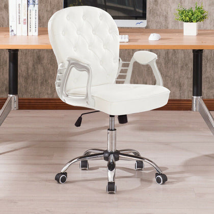 Home Office Swivel Chair Faux Leather Computer Armchair White PC Desk Adjustable