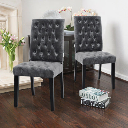 2/4x Velvet Button Tufted Back Upholster Dining Chair Wooden Legs Kitchen Lounge