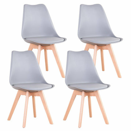 Set of 4 Dining Chair Tulip Chairs Wooden Legs Office Kitchen Padded Seat Grey