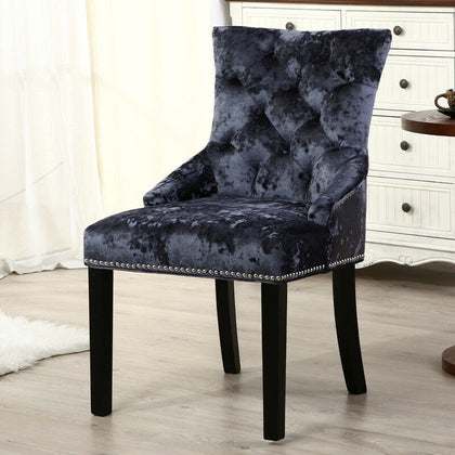 2/4Premium Crushed Velvet Dining Chair Pull Ring Knocker Button Tufted Wing Back