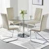 Clear Glass Dining Table and 4 Chairs Set PU Leather Cross Leg Kitchen Furniture