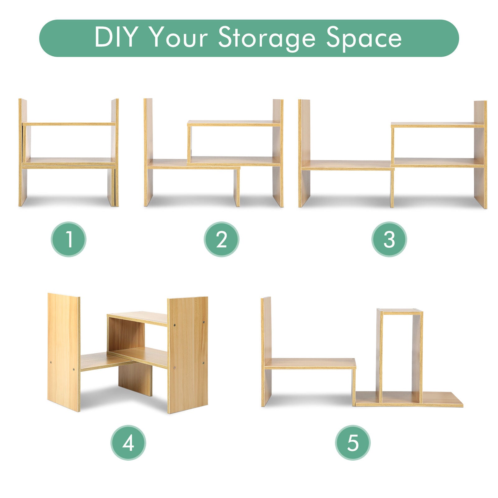 DIY Wooden Desktop Bookshelf Adjustable Desk Storage Rack Organizer Home Office