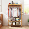 Bamboo Clothes Rail Garment Coat Rack Stand with 3 Tier Storage Shelf Entryway