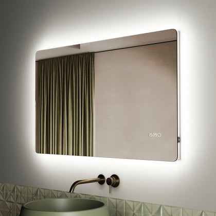 Backlit LED Bathroom Mirror with Lights Shaver Socket Clock Demister 1000x600mm