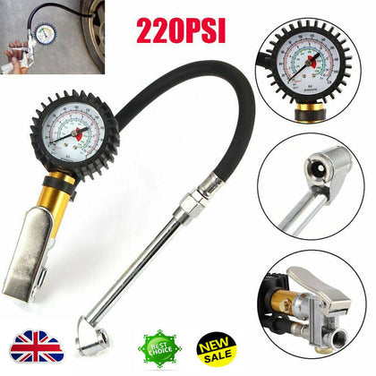 220 PSI Tyre Pressure Gauge Inflator Air Line Pump Car Truck Bike Meter Tester