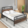 Double Size Bed Frame Platform Metal Slats Support Bed W/ Industrial Headboard