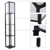 Black Wooden Shelving Unit Floor Standard Lamp Lounge Lighting Storage Shelf