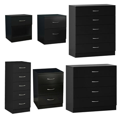 Chest Of Drawers Black 1 2 3 4 5 Drawer Nightstand Tall Wide Storage Furniture