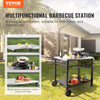 Outdoor Grill Dining Cart Double-Shelf BBQ Movable Food Prep Trolley Patio