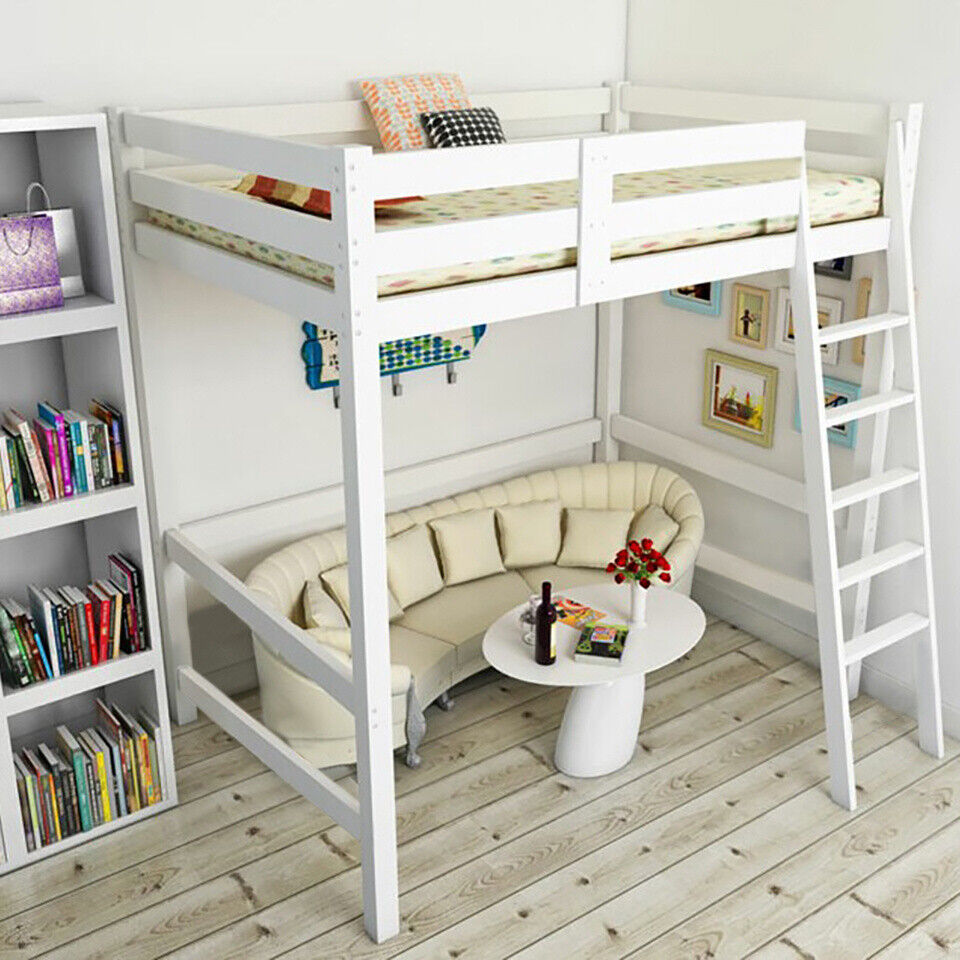 3FT High Sleeper Loft Cabin Bed For Child Kid Wooden Bunk Bed Frame Ladder White