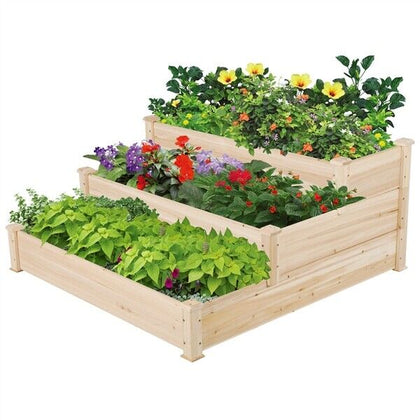 Wooden Raised Garden Bed 3 Tier Elevated Planter Box Kit for Vegetable Flowers