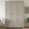 White Wash Pine 3 Door Triple Wardrobe with Drawers - Hampton HPT003