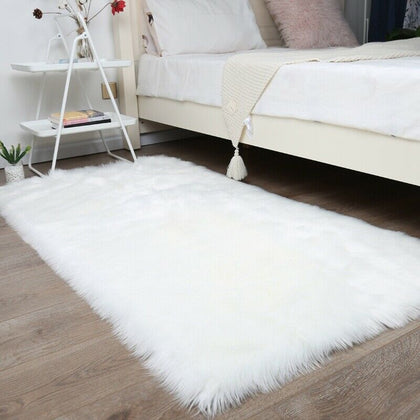 Large 120cm White Fluffy Rugs Anti-Slip Shaggy Rug Super Soft Mat Bedroom Floor