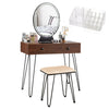 Vanity Makeup Dressing Table Wooden Cosmetic Table Stool Set W/ Light & Mirror