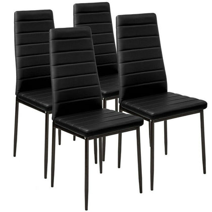 Set of 4 Black Dining Chairs Set Padded Seat Metal Legs Kitchen Home Furniture