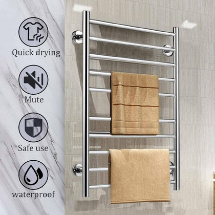 100W Bathroom Wall Electric Ladder Heated 10 Bars Towel Rail Warmer Radiator