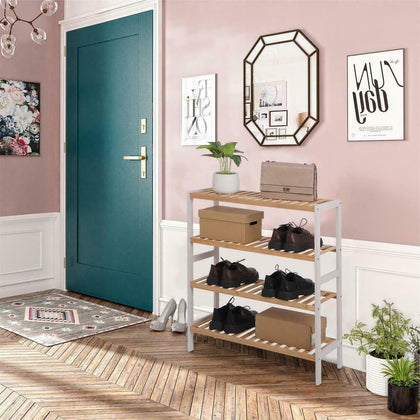 4 Tiers Bamboo Shoe Rack Storage Shelf Display Stand Organiser Unit Cabinet
