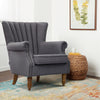 Vintage Linen Fabric Queen Anne Wing Chair Fireside High Back Armchair Sofa