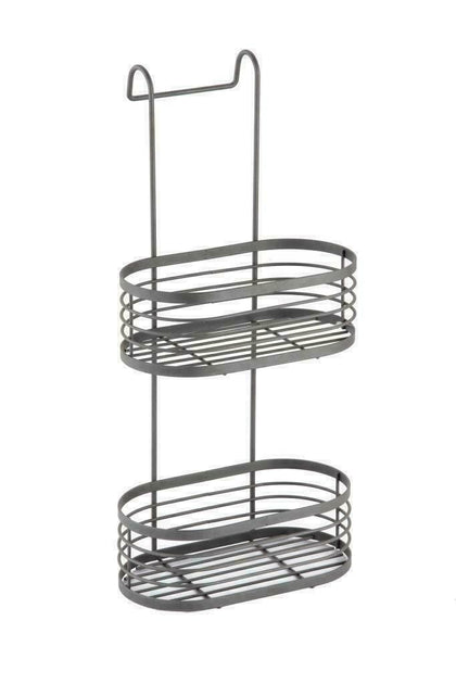 2 TIER GREY OVER SHOWER SCREEN CADDY BASKET STORAGE RACK HOLDER BATHROOM HANGING