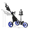 3 Wheels Golf Push Cart Golf Pull Trolley 4 Height Positions W/ Umbrella Holder