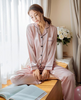 Women Lady Satin Silk Satin Pajamas Set Long Sleeve Night Sleepwear Pyjamas Suit