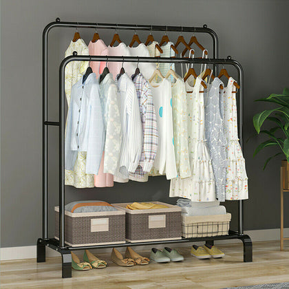 Heavy Metal Double Clothes Rail Hanging Rack Garment Display Stand Storage Shelf