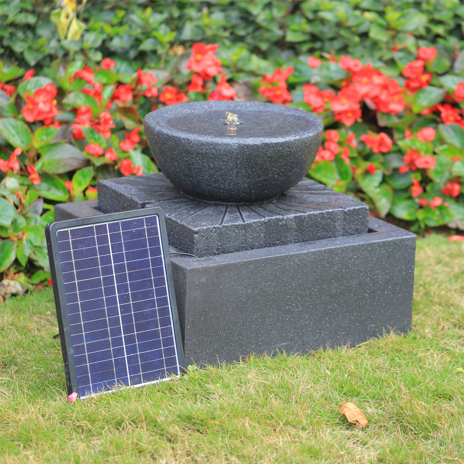 Garden Solar Water Feature LED Light Fountain Outdoor Resin Statue Orn