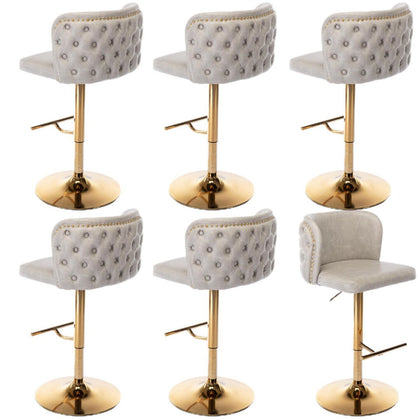 Bar Stools Set of 6 Adjustable Height Swivel PU Leather Pub Bar Chairs Beige