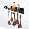 Metal Kitchen Organiser Hanging Shelf Pots Spices Rack Storage Holder w/ 6 Hooks