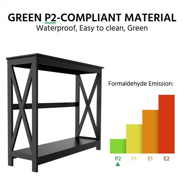 2 Tier X-Design Console Table Hallway Side Table Bookshelf Entryway Table Black