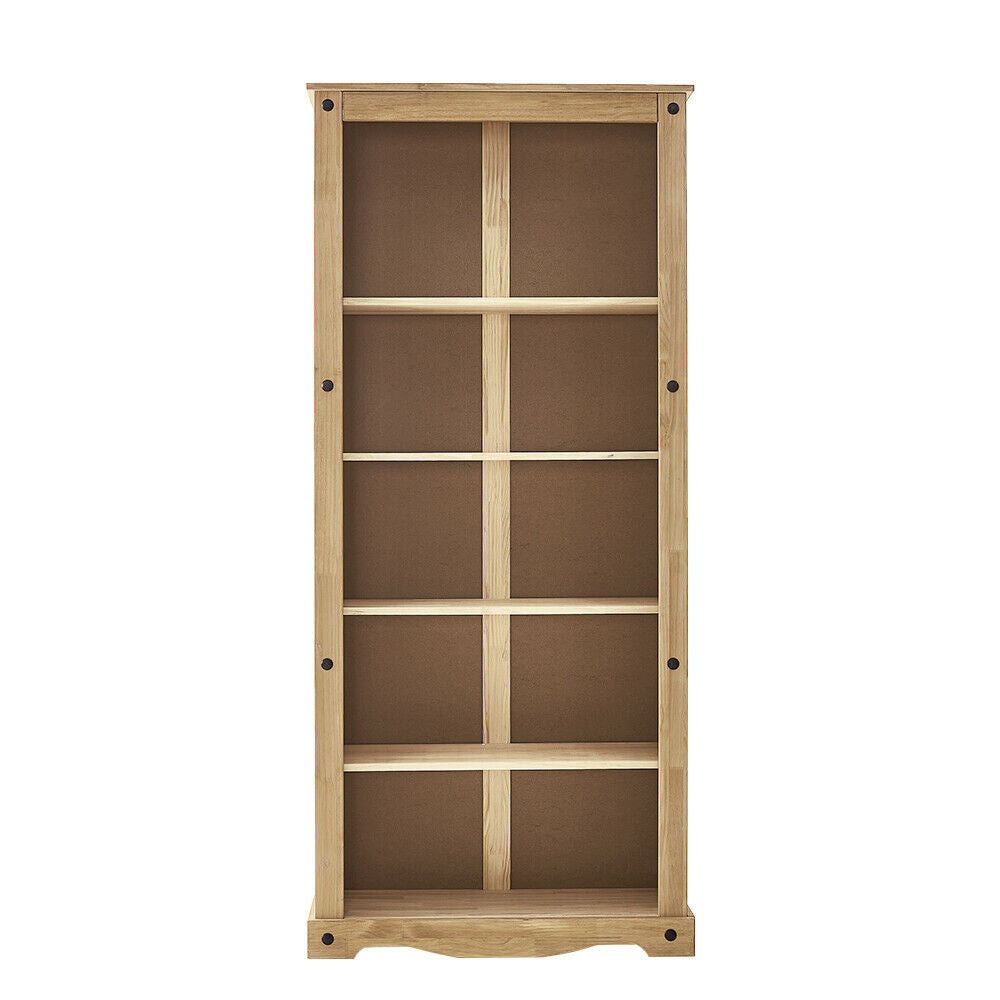 Panana Corona Solid Wood Pine Large Bookcase Tall 5 Shelf Display Shelves Unit