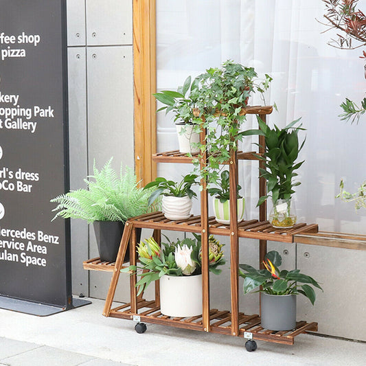 Pinewood Solid Plant Stand Shelf MULTI TIER Flower Pots Storage Display Wheeled