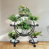 Tall Metal Flower 6 Pots Shelf Stand Plant Holder w/ Wheels Black Indoor Outdoor