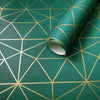METRO PRISM WALLPAPER TRIANGLE GEOMETRIC WOW037 GOLD / EMERALD GREEN LUXURY