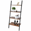 4 Shelves Wood Metal Ladder Shelf Bookshelf Display Shelving Leaning Wall Stand#