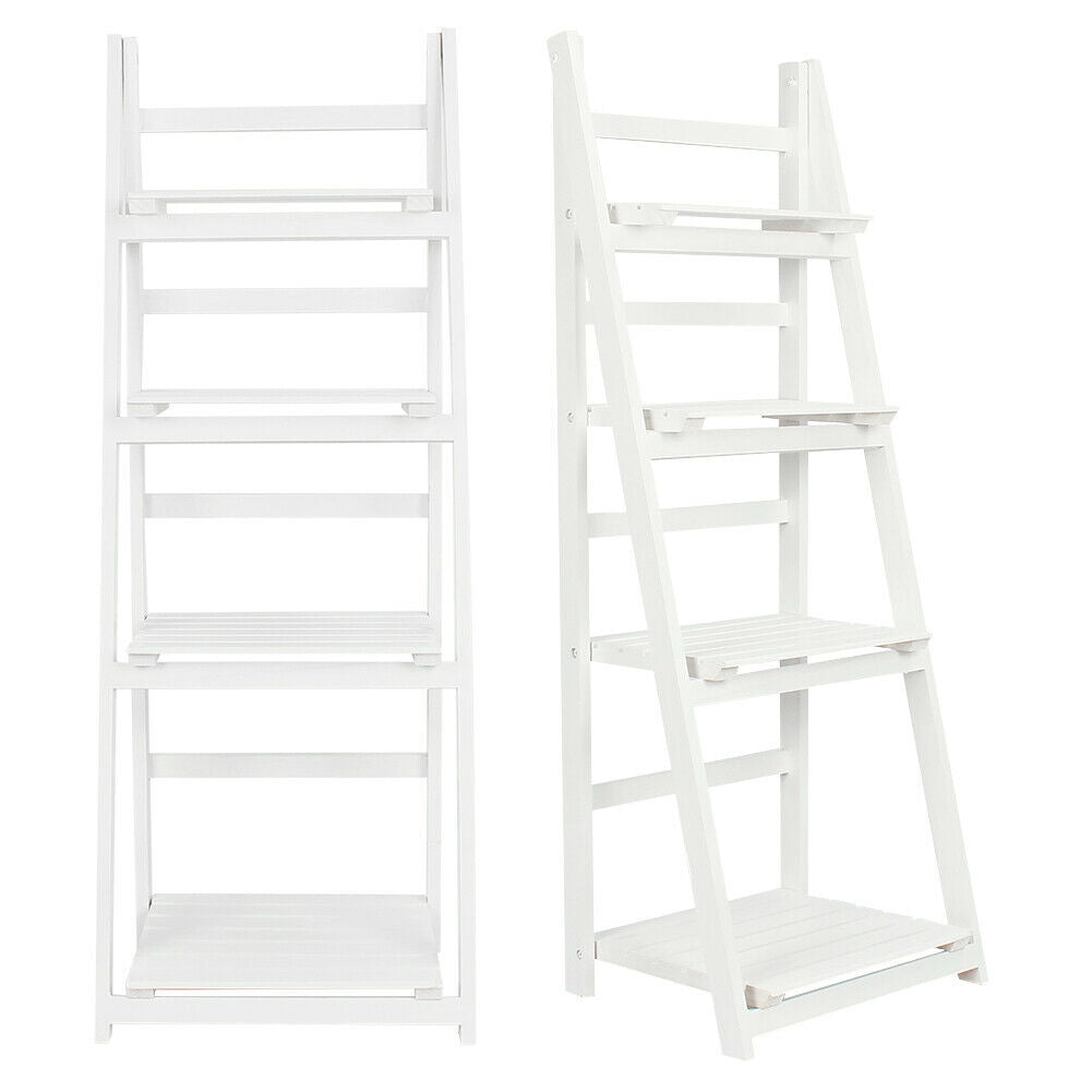 4 TIER FOLDING SHELF LADDER SHELVING UNIT DISPLAY STAND HOME OFFICE STORAGE RACK