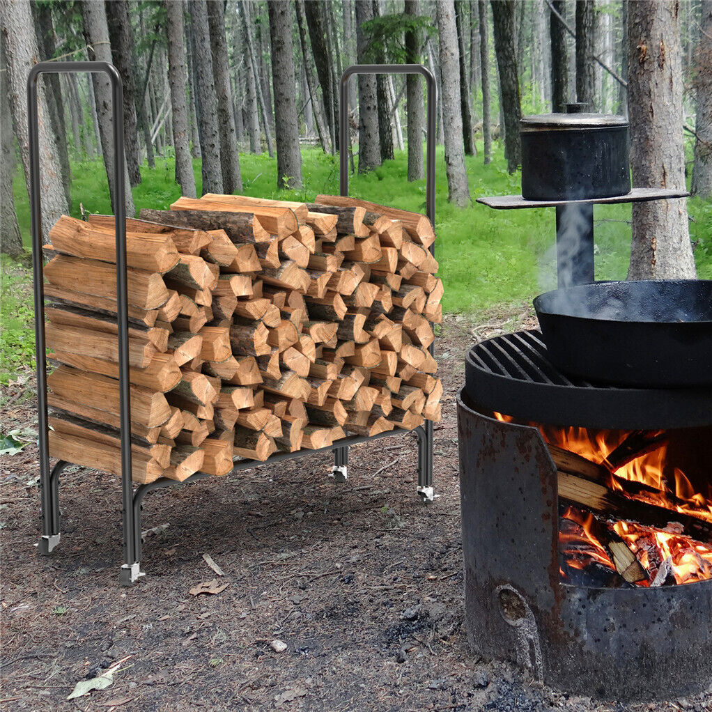 Rolling Log Rack Rust-proof Firewood Rack Holder Steel Firewood Log Cart Carrier Rollin ...