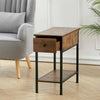 Industrial Wooden Side Table Narrow End Table Nightstand with Drawer Open Shelf