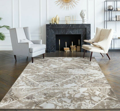 SHINY MARBLE EFFECT MODERN BEIGE CREAM HEAVY LARGE AREA RUG RUNNER MAT CARPET