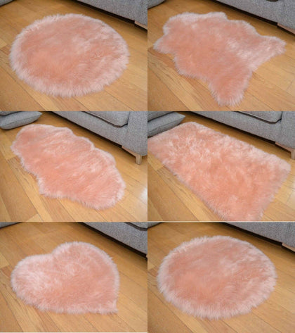 Blush Pink Shaggy Rugs Non Slip Bedroom Mats Fluffy Soft Faux Fur Sheepskin Rug