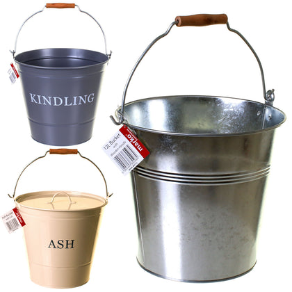 12L Large Metal Bucket Scuttle Wooden Handle Fireside Ash Kindling Coal Bucket