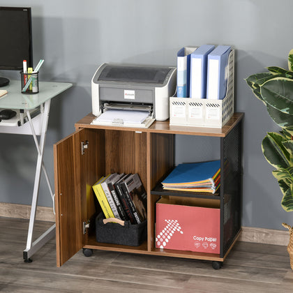 HOMCOM Printer Stand Home Office Mobile Cabinet Organizer with Castors, Door