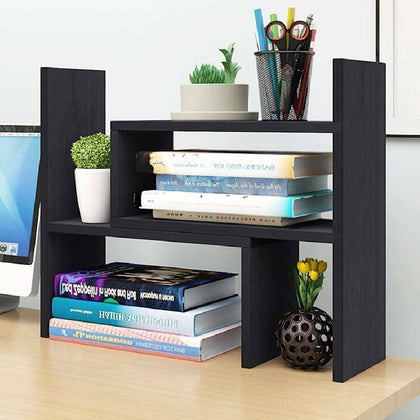 Expandable Desk Bookshelf Bookcase Organizer Rack Home Office Storage Shelf Wood