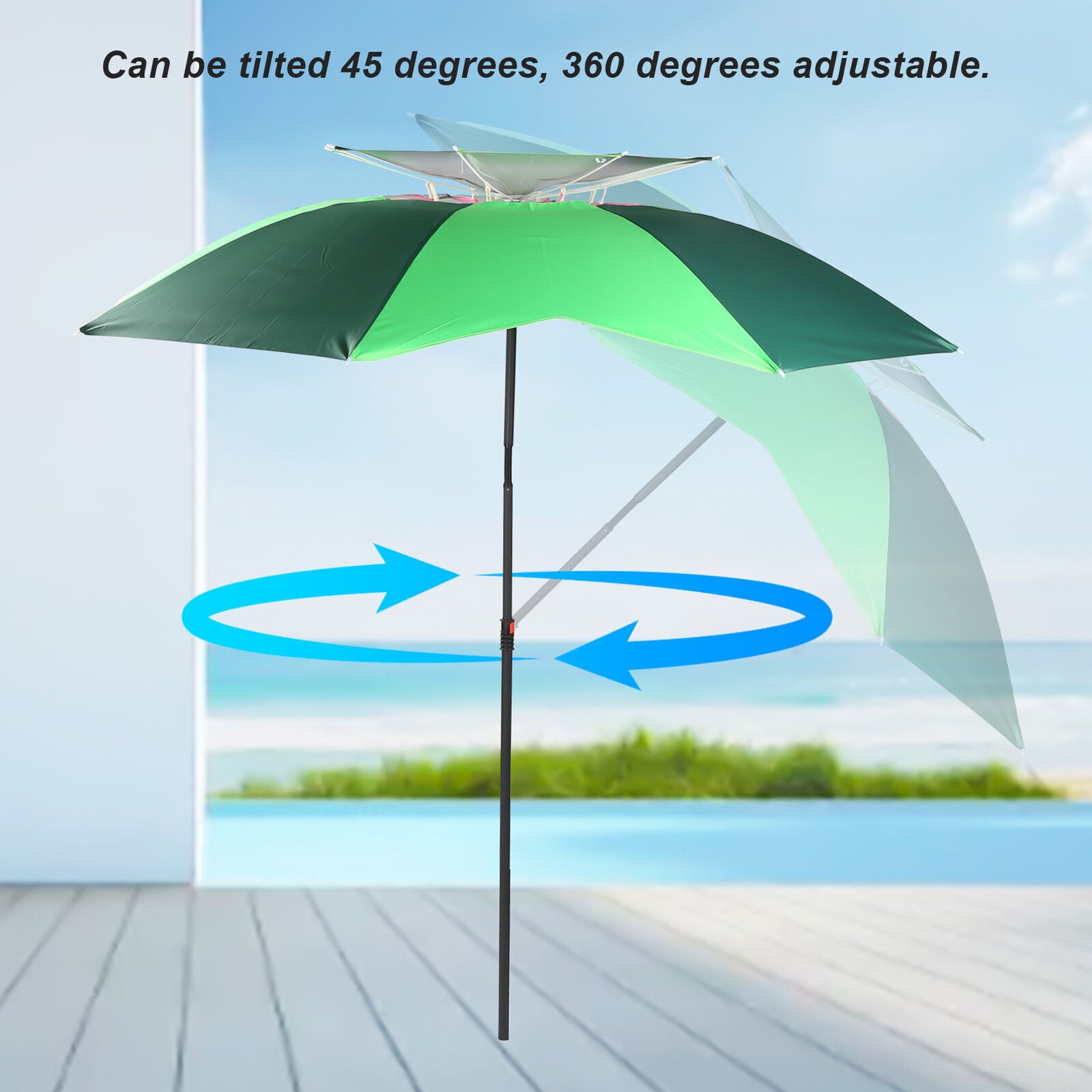Beach Umbrella Fishing Umbrella 360 Degree Adjustable Sun Shade