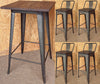 TOLIX TARNISHED METAL BAR STOOL TABLE SET WOOD SEAT RETRO BISTRO CAFE RESTAURANT