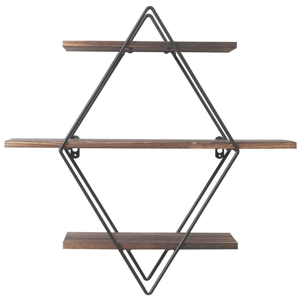 3 Tiers Diamond Floating Shelf Wall Mounted Storage Shelving Vintage Wooden Rack