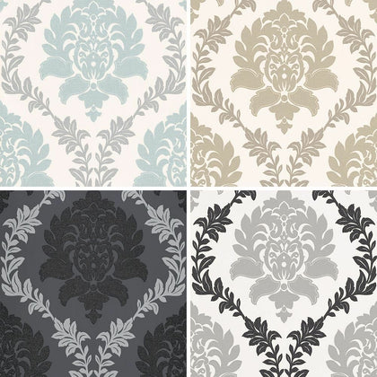 Erismann Damask Pattern Wallpaper Floral Leaf Glitter Motif Embossed Vinyl