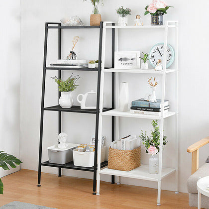 4 Tier Metal Ladder Wall Shelf Home Storage/Display Unit Bookcase Stand Bathroom