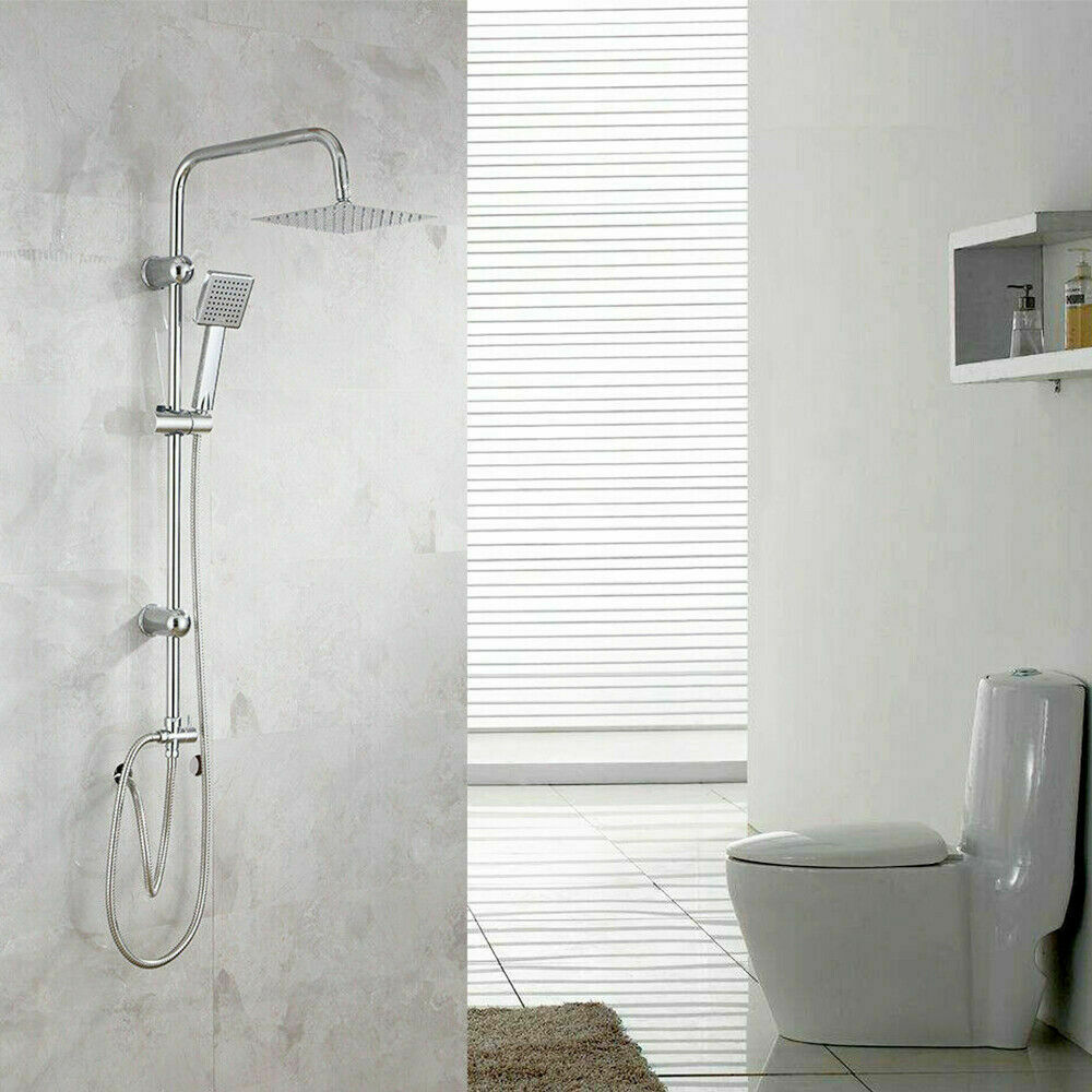 Shower Kit Twin Head Waterfall Chrome Adjust Riser Rail with Chrome Sq