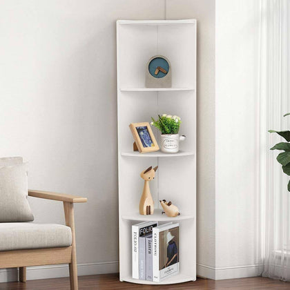 Modern 4-Tier Corner Bookcase Shelf Unit Display Storage Shelves Living Room